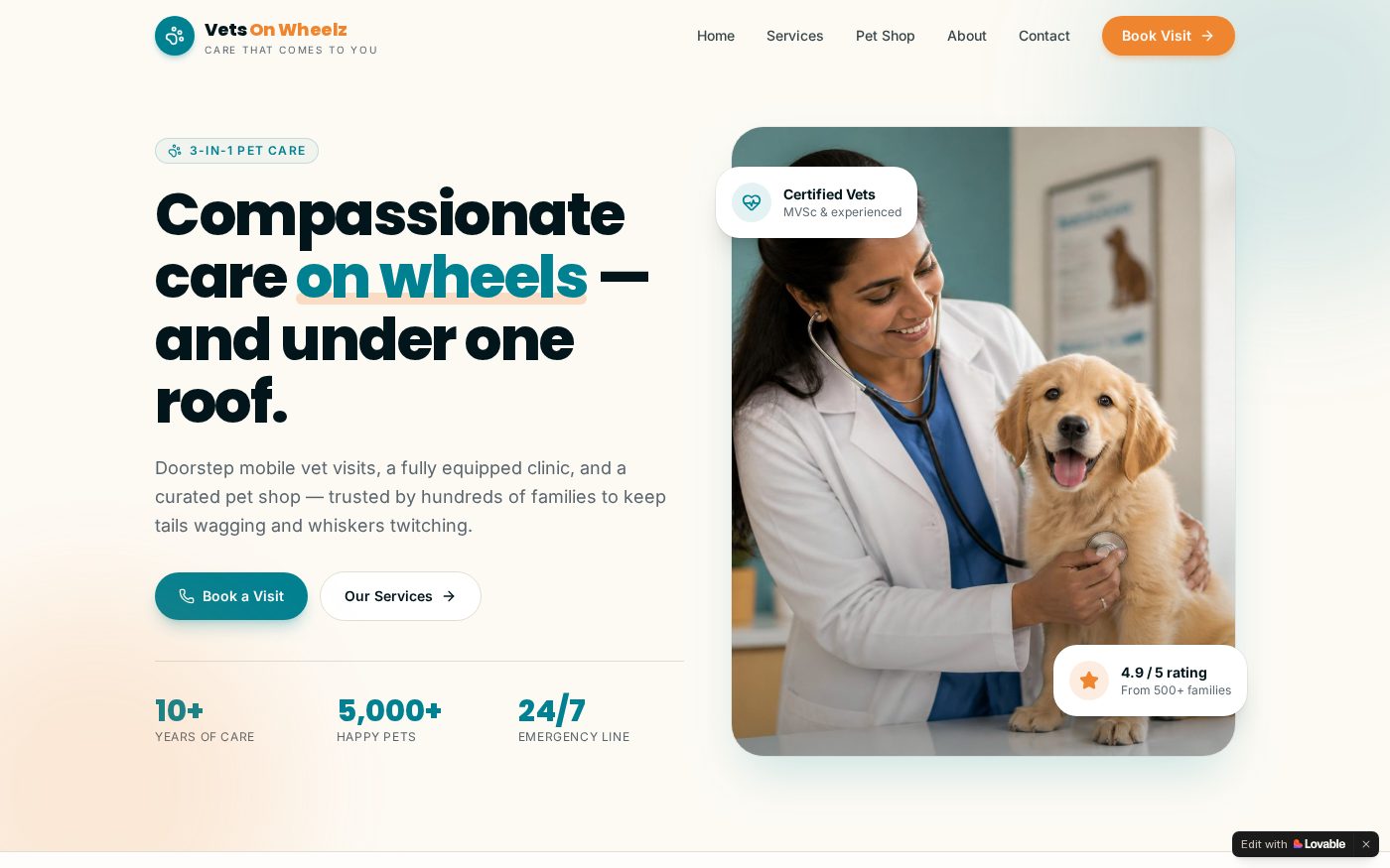 Vet on Wheelz website preview